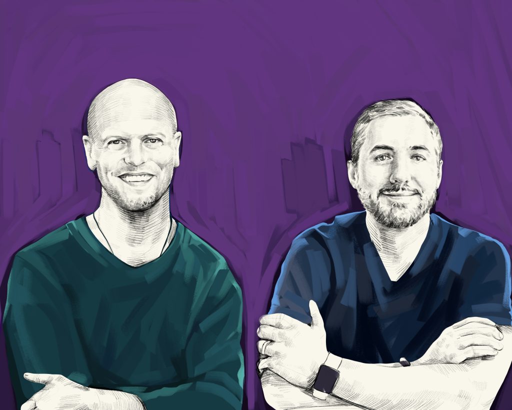 Artist's rendering of Tim Ferriss and Kevin Rose.
