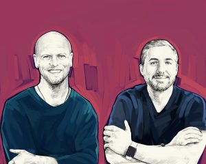 Artist's rendering of Tim Ferriss and Kevin Rose.